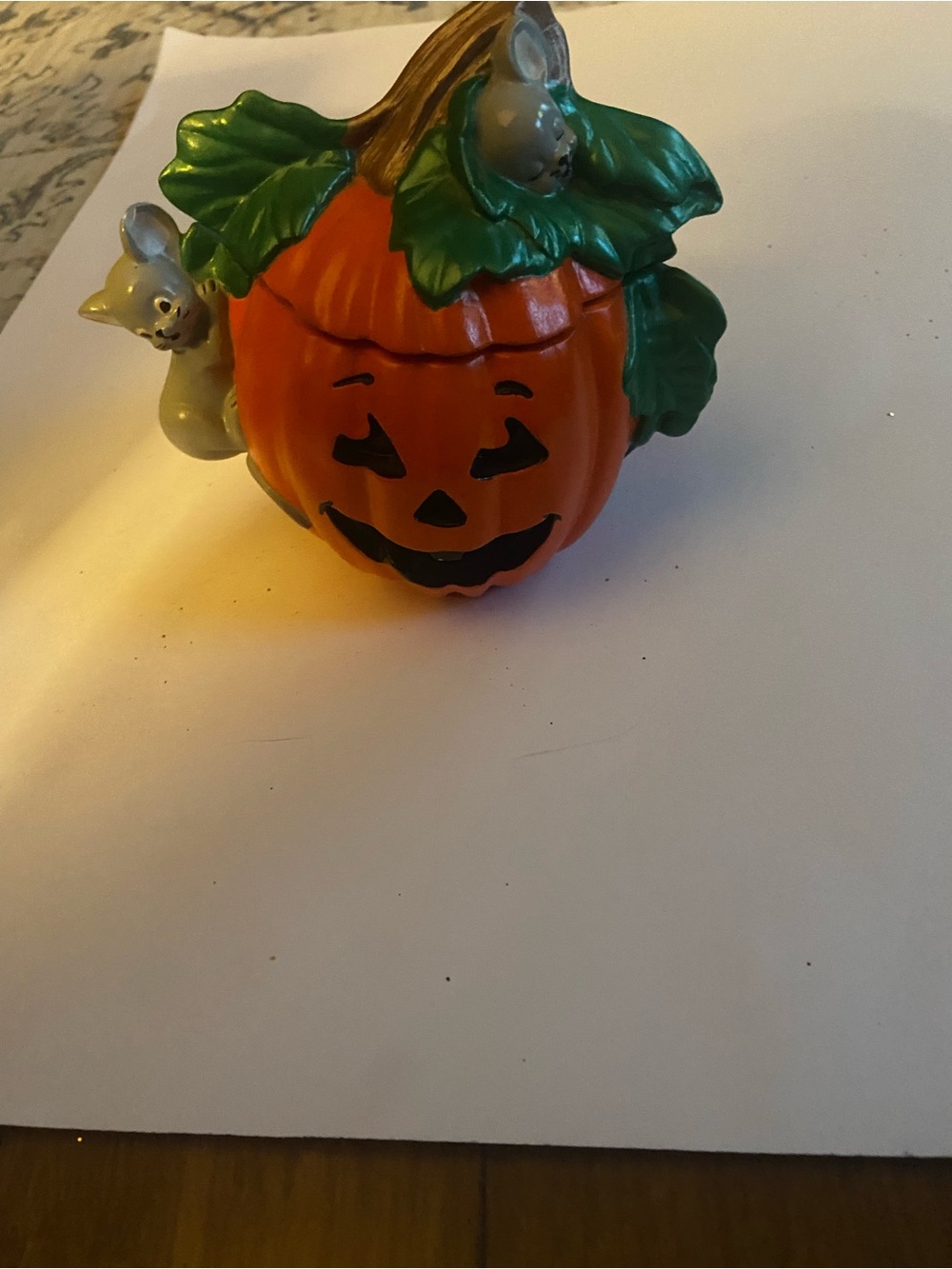 Unlisted Orange Pumpkin Candy Holder with Green Leaf Accents